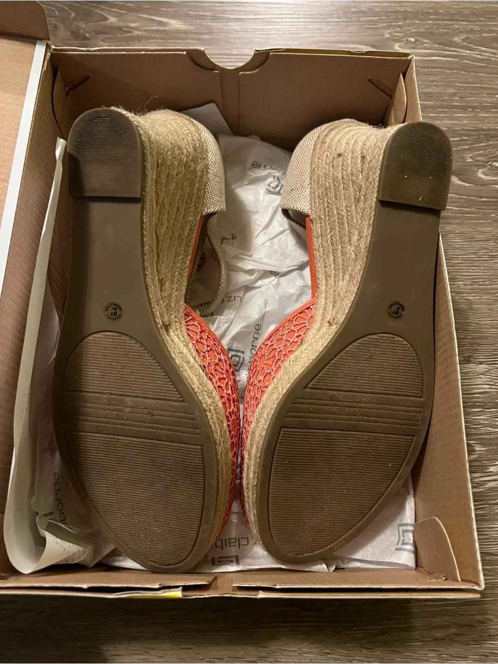 Liz Claiborne Espadrille Wedge Sandals Women's 10M Coral Lace Ankle Strap